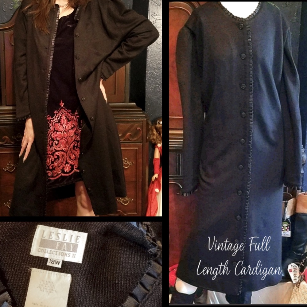 18W Vintage Leslie Fay Full Length Black Cardigan